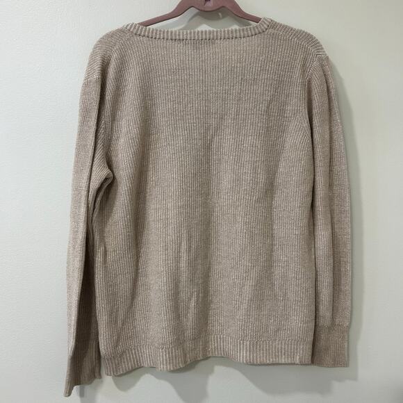 Brooks Brothers 346 Womens Sz Large Linen Blend Tan V Neck Sweater Minimalist - Picture 5 of 5